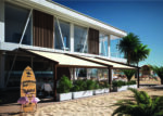 Pergola R128 Pergotesa BT Group installata in struttura outdoor vista mare